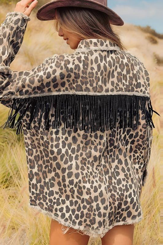 Leopard Fringe Denim Jacket