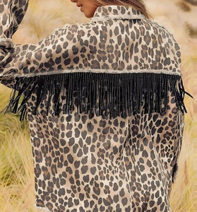 Leopard Fringe Denim Jacket