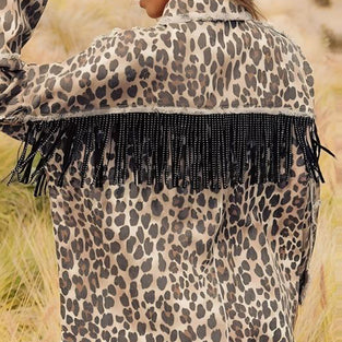 Leopard Fringe Denim Jacket
