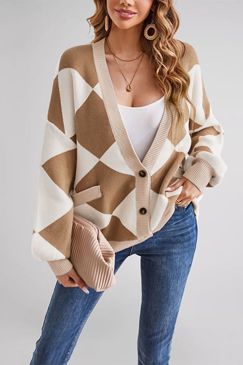 Geometric Patterned Button-Up Cardigan
