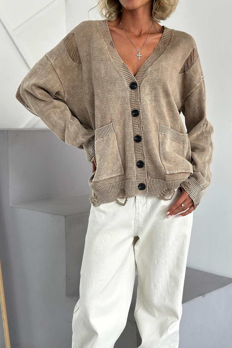 Oversized Button-Up Cardigan with Pockets