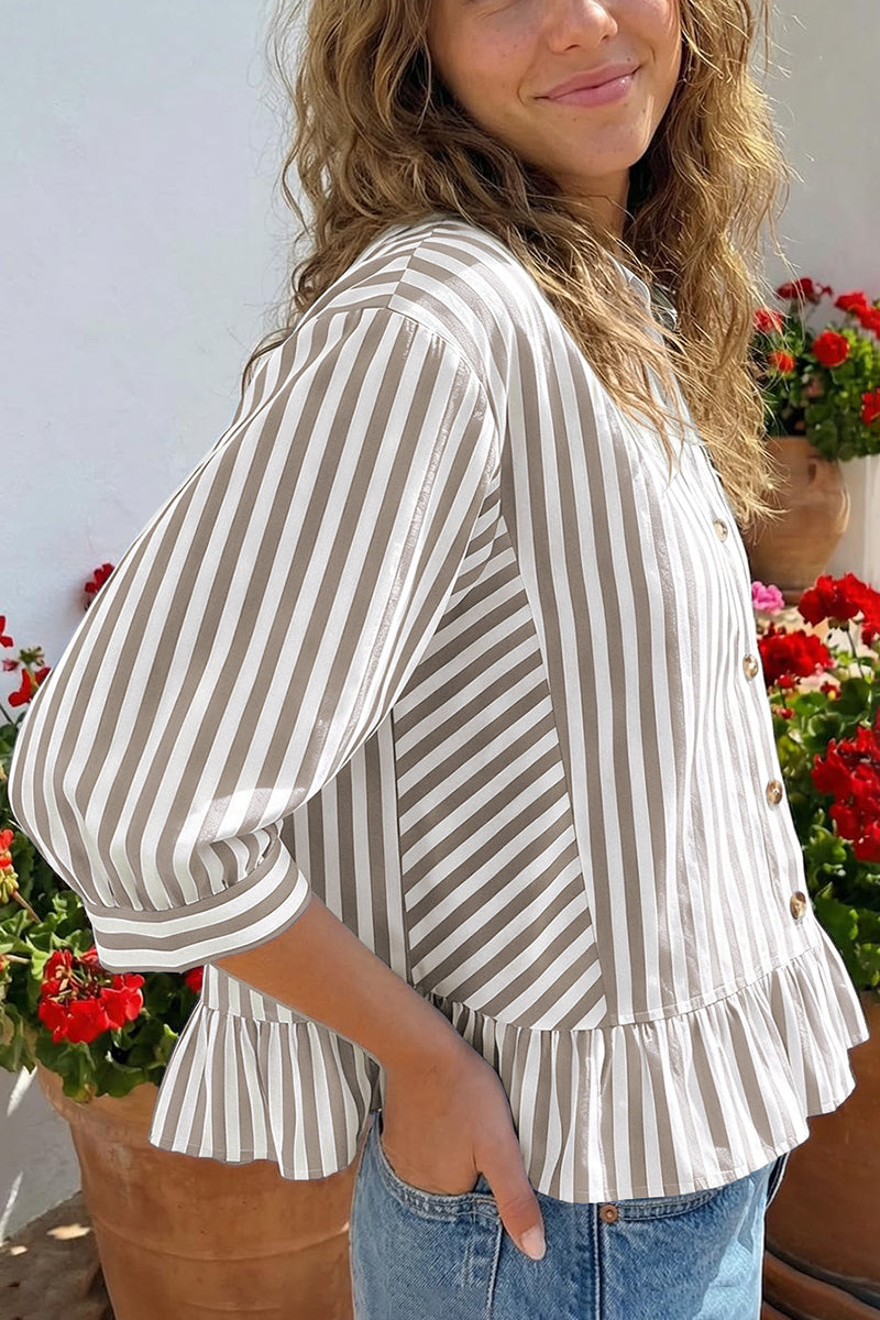 Striped Button-Up Peplum Blouse