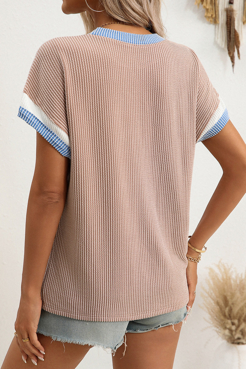 Ribbed Knit Short Sleeve Top