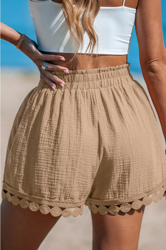 Scalloped Hem Casual Beach Shorts
