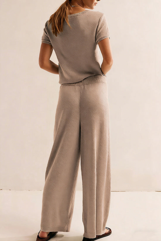 Casual Cropped Top and Wide-Leg Pants Set