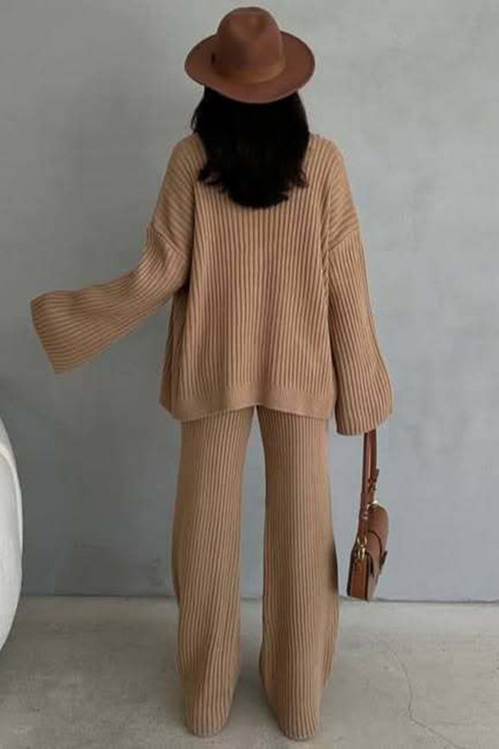 Ribbed Button-Up Pants Set