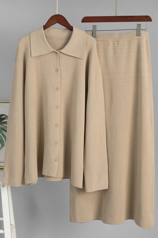 Chic Collared Long Sleeve Skirt Set
