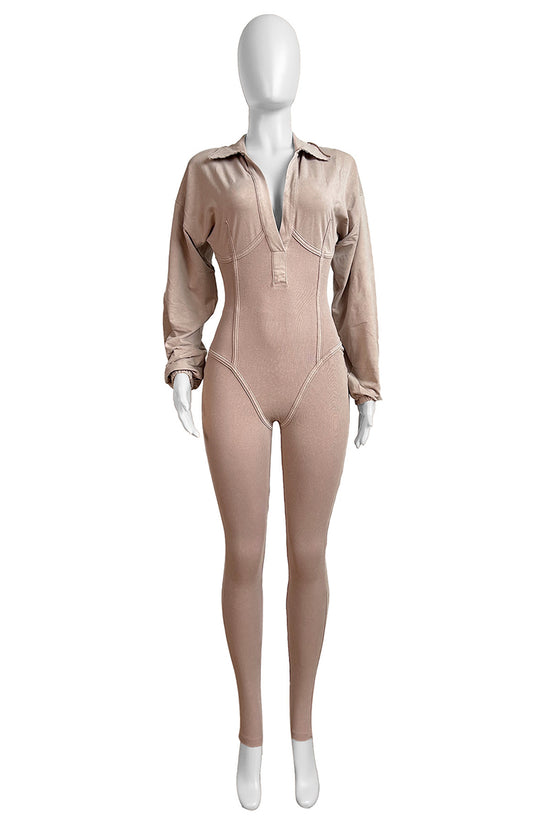 Chic Long Sleeve V-Neck Jumpsuit