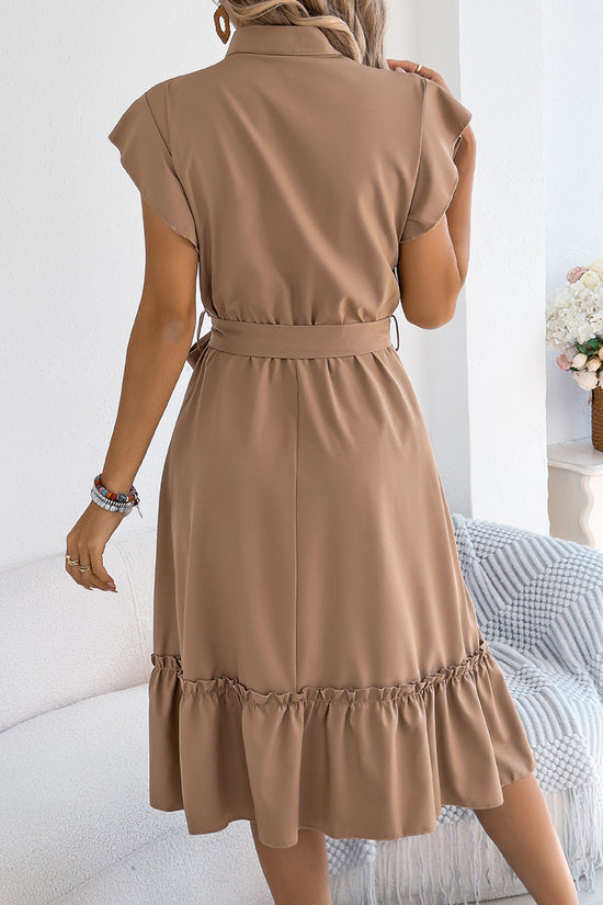 Ruffled Button-Up Belted Casual Dress