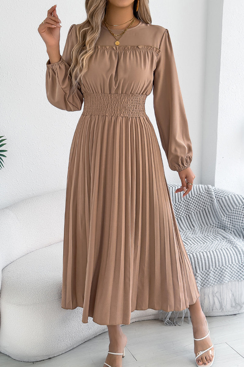 Pleated Long Sleeve Casual Dress