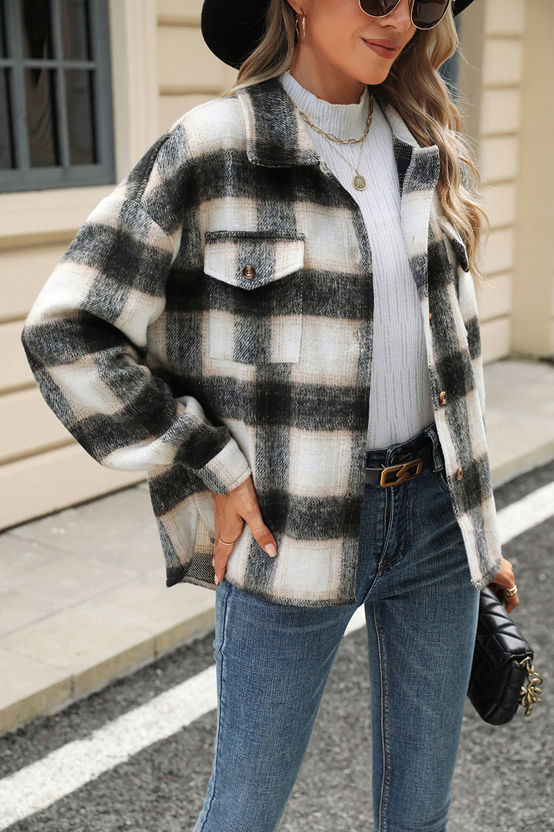 Classic Button-Up Plaid Jacket