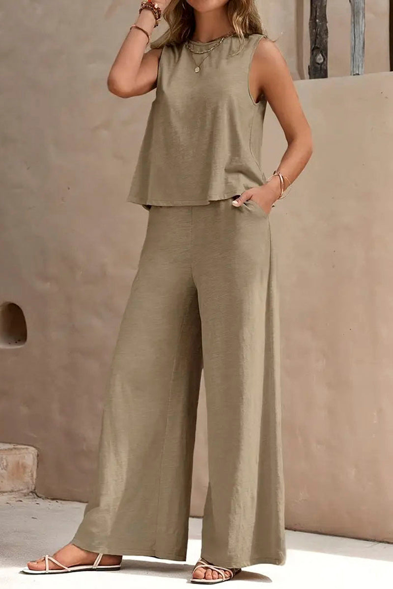Sleeveless Wide-Leg Pants Set
