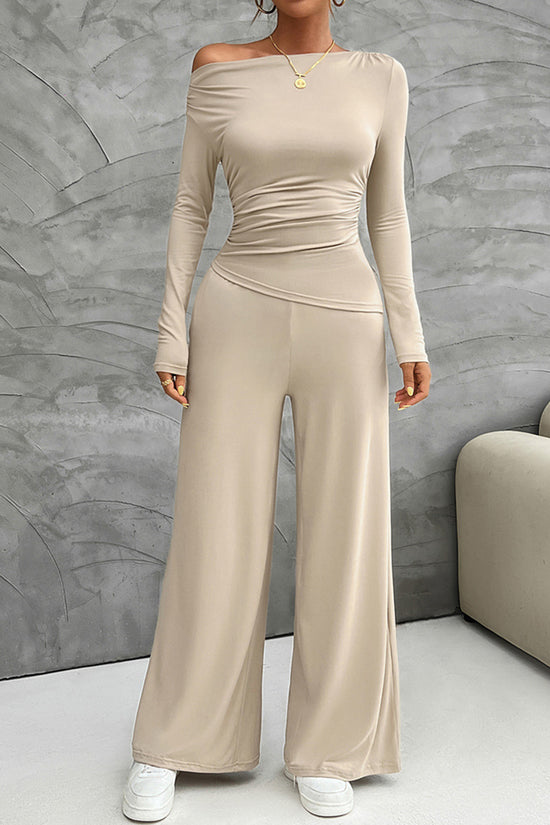 Elegant Long Sleeve Wide-Leg Pants Set