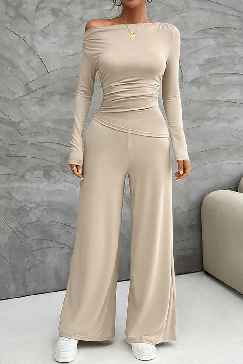 Elegant Long Sleeve Wide-Leg Pants Set