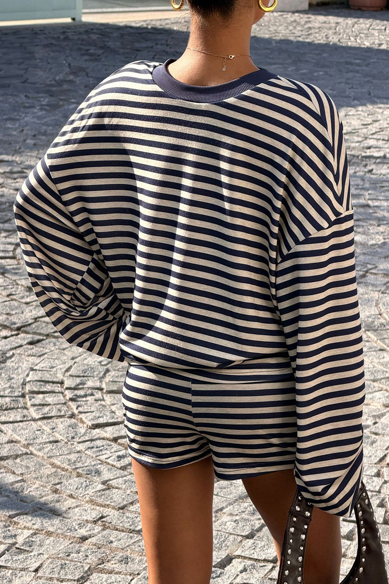Striped Long Sleeve Top and Shorts Set