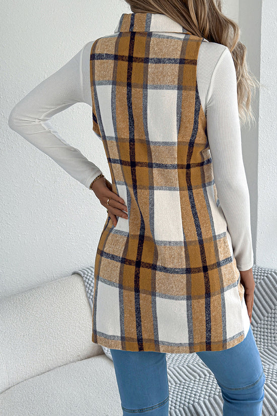Plaid Double-Breasted Longline Vest
