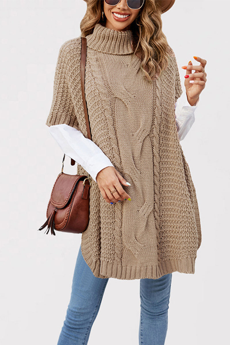 Cozy Cable Knit Turtleneck Poncho