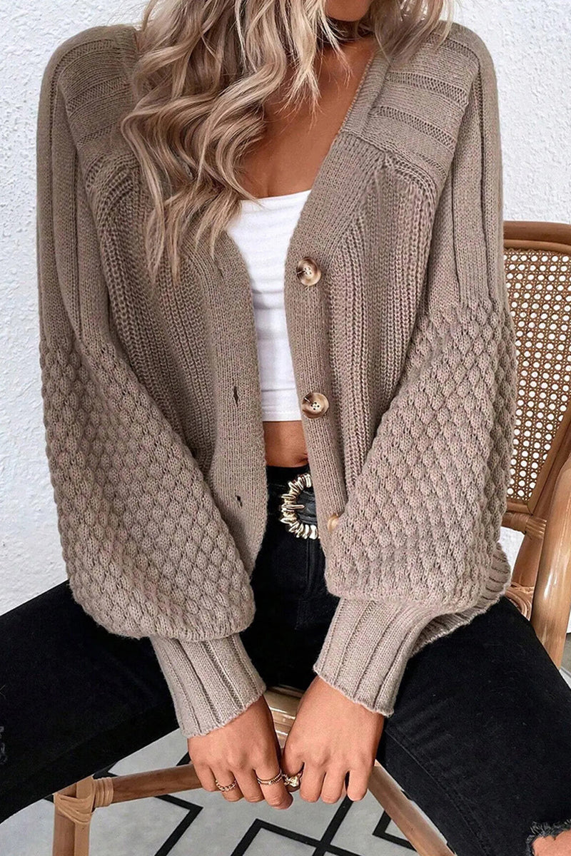 Textured Sleeve Button-Up Cardigan