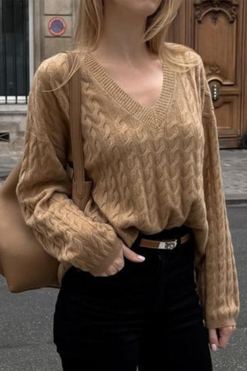 V-Neck Cable Knit Sweater