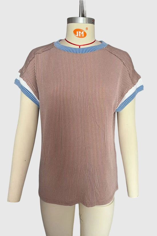 Casual Short Sleeve Ribbed Tee