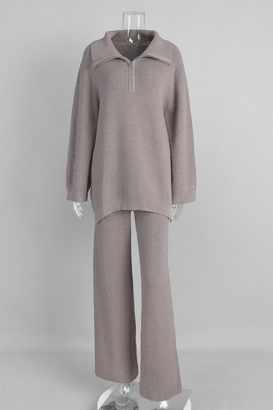 Cozy Zip-Up Sweater and Flare Pants Set