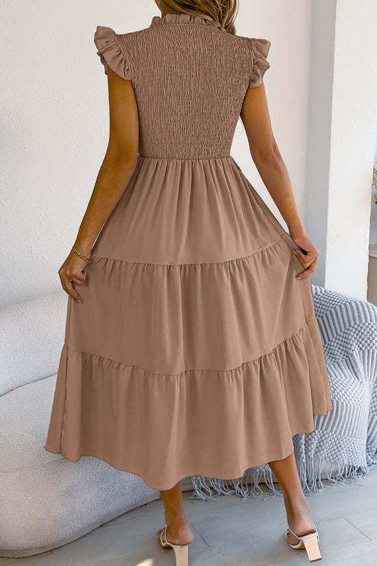 Ruffle Sleeve Smocked Midi Dress