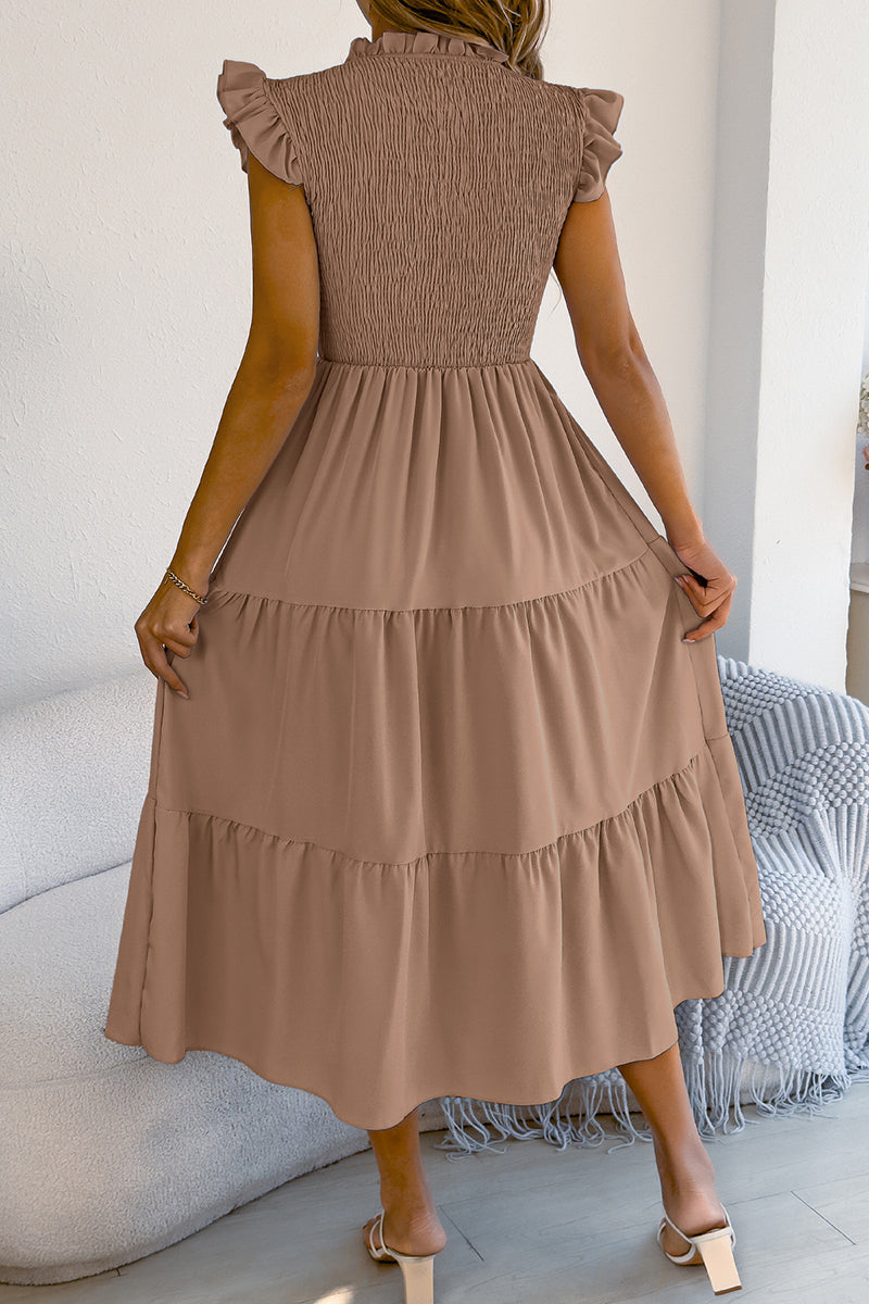 Ruffle Sleeve Smocked Midi Dress