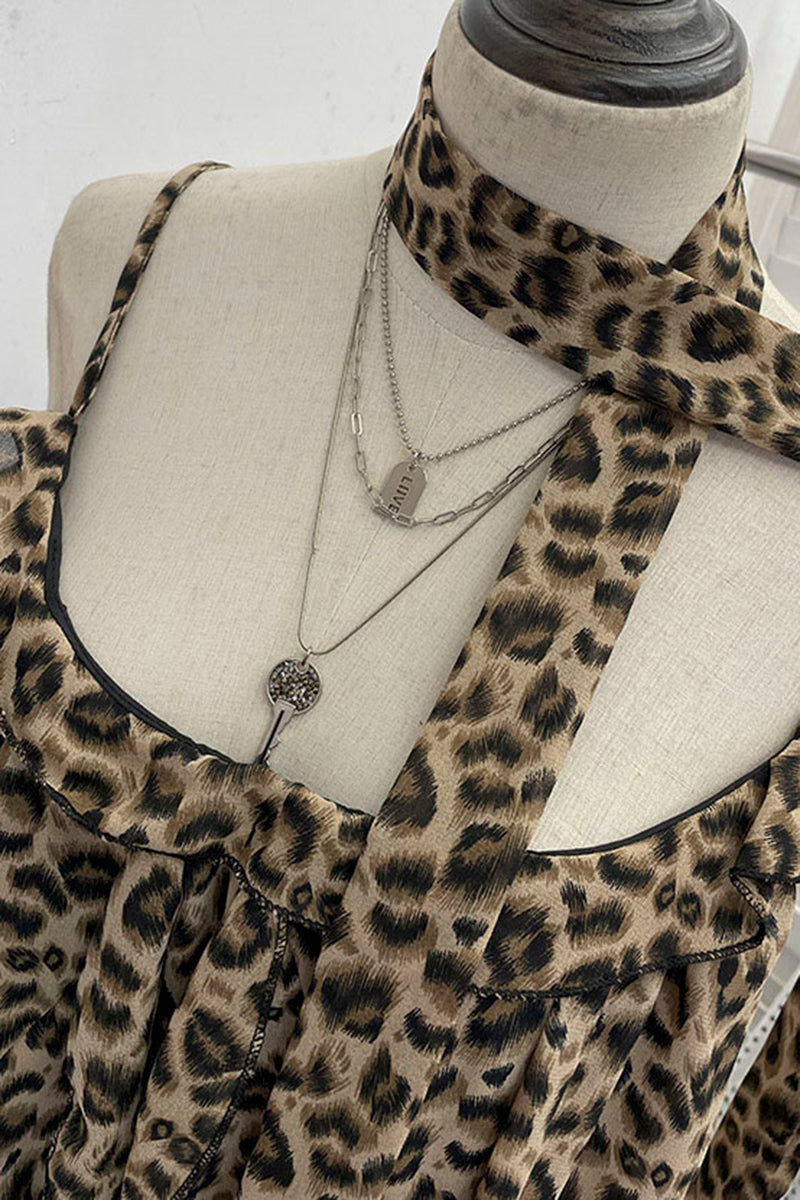 Leopard Ruffle Halter Tank Top