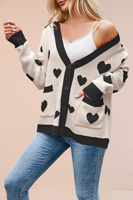 Heart Pattern Open-Front Cardigan