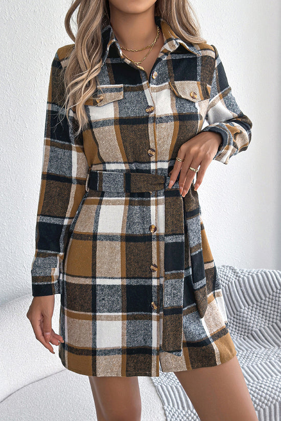 Plaid Belted Shirt Dress