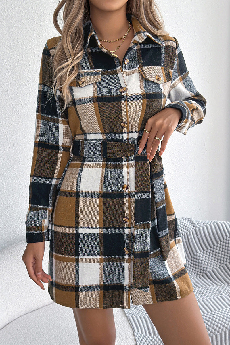 Plaid Belted Shirt Dress