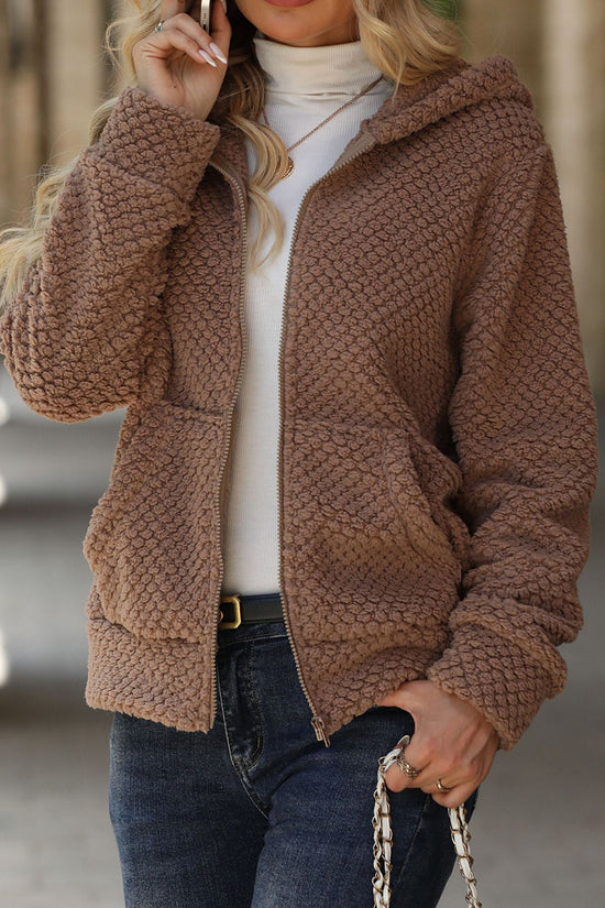 Cozy Hooded Zip-Up Textured Jacket