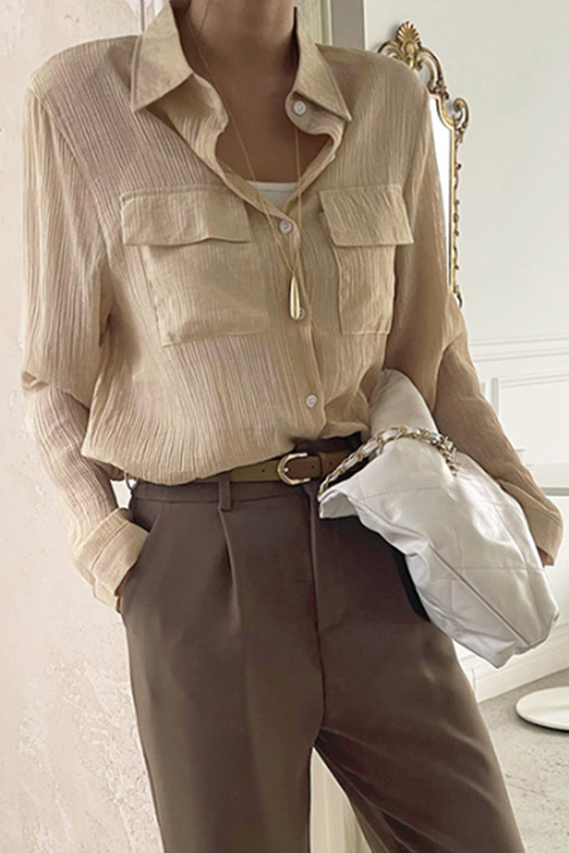 Elegant Pleated Button-Up Blouse