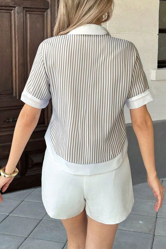 Striped Button-Up Short Sleeve Shirt
