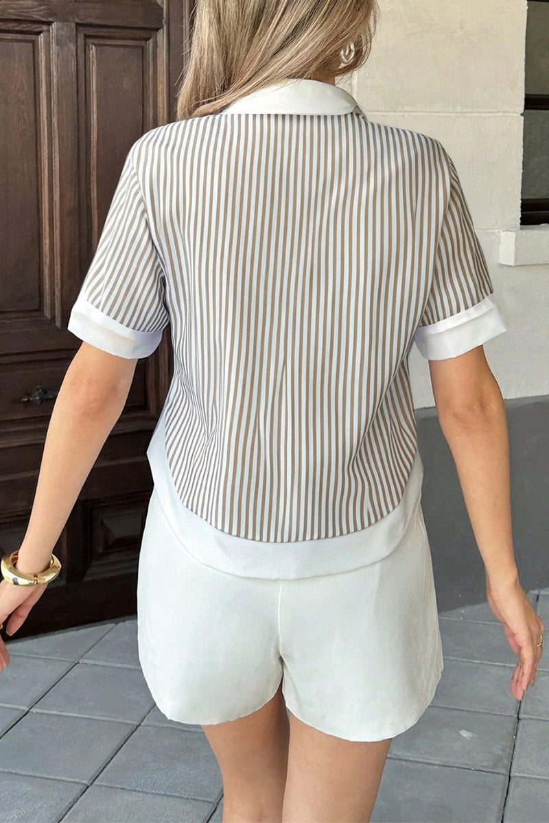 Striped Button-Up Short Sleeve Shirt