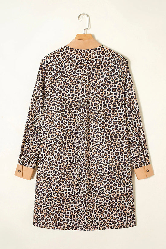 Button Collar Leopard Print Dress