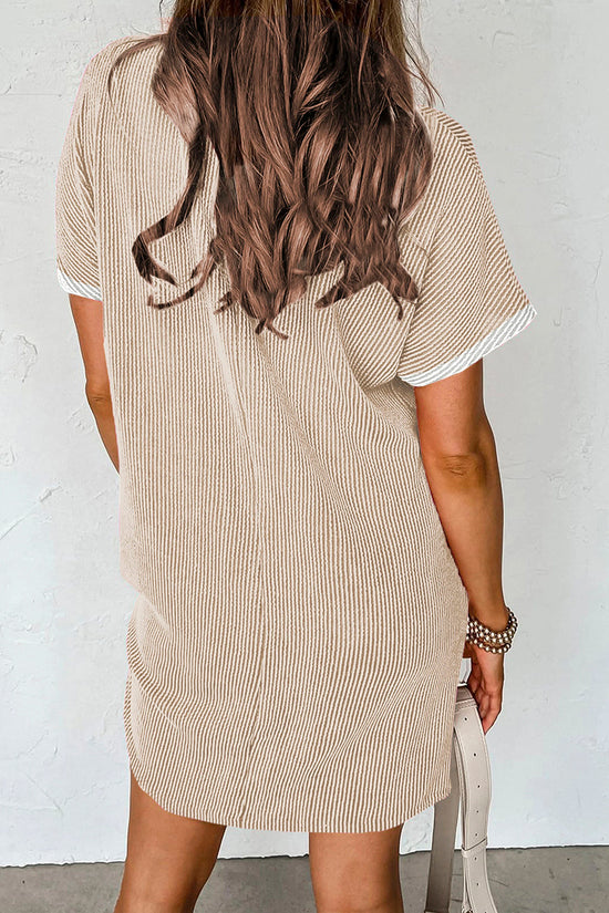 Rib Trim Striped T Shirt Dress