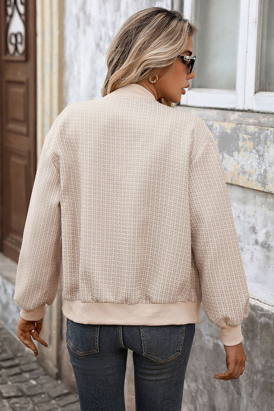 Chic Textured Button-Up Bomber Jacket