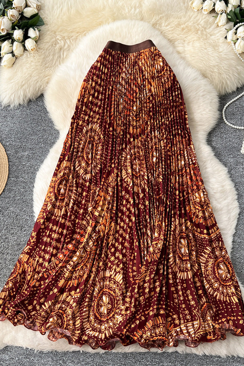 Vibrant Patterned Pleated Midi Skirt