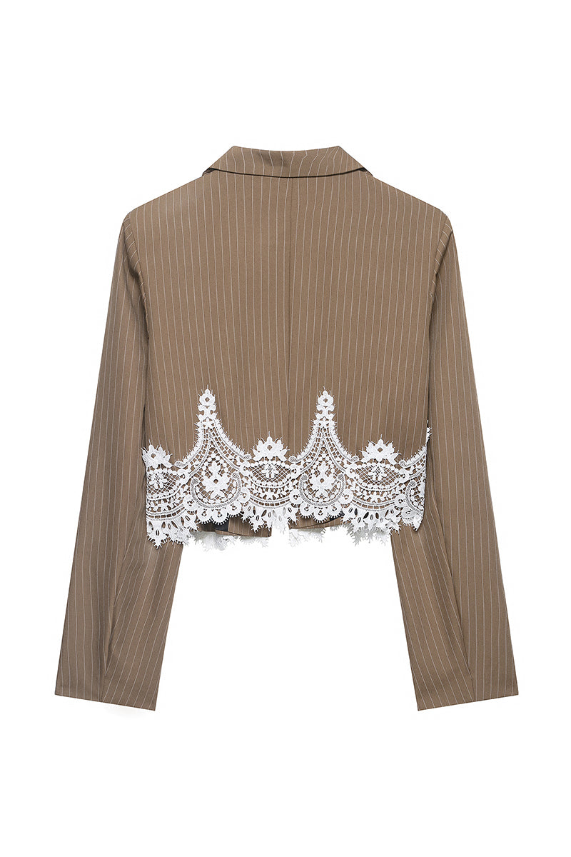Pinstripe Lace Trim Cropped Blazer