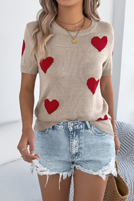 Heart Pattern Short Sleeve Sweater