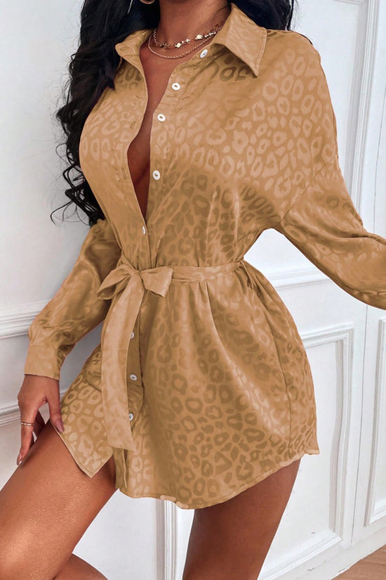 Leopard Print Long Sleeve Button-Up Blouse