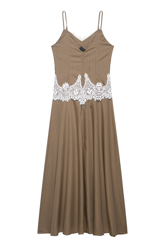Striped Lace Sleeveless Casual Dress
