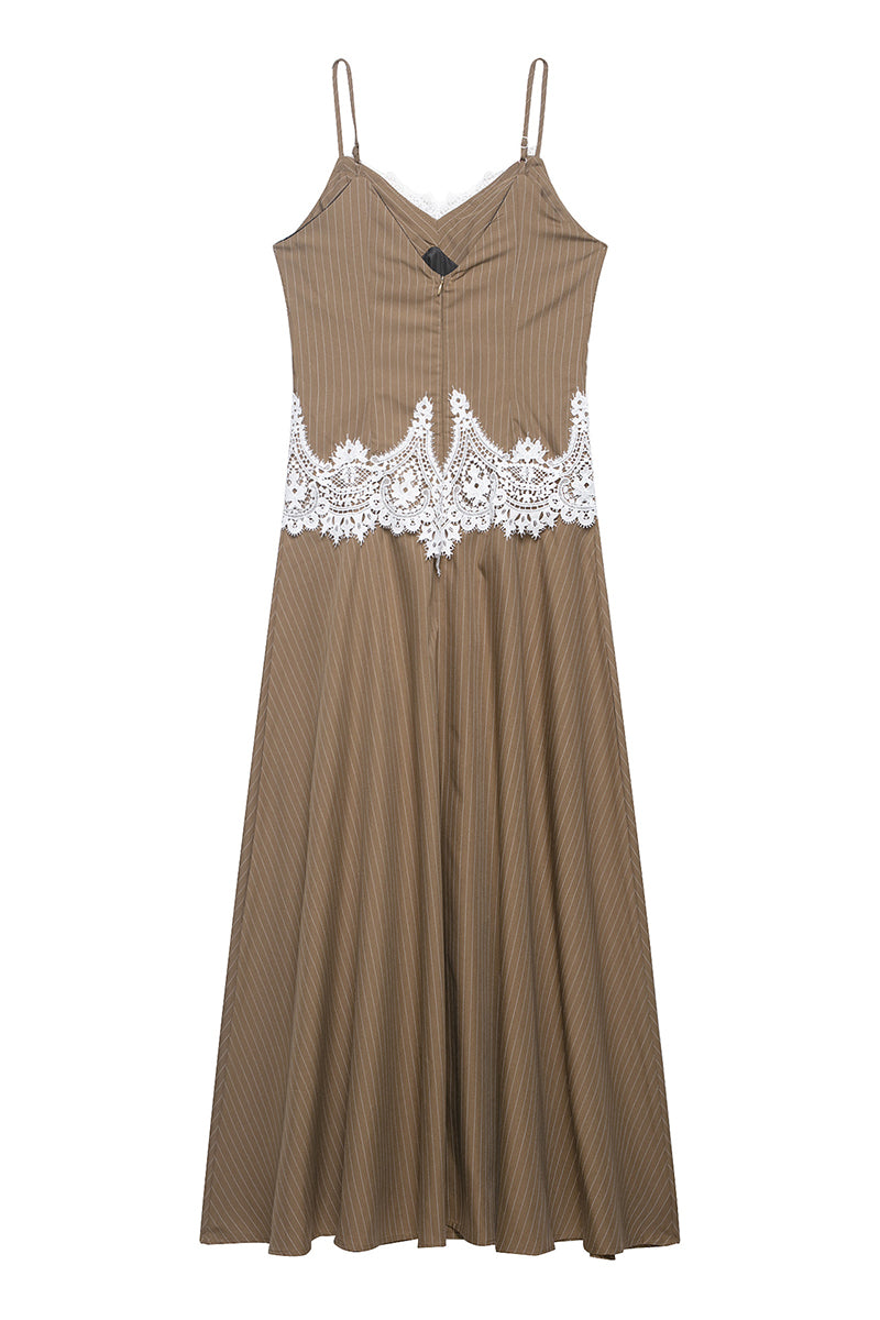 Striped Lace Sleeveless Casual Dress