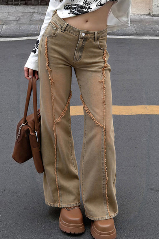 Distressed Straight Leg Denim Jeans