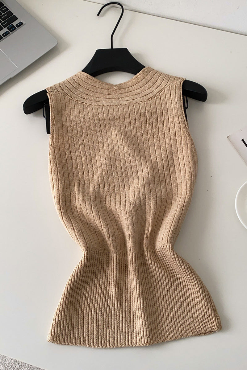 Ribbed Wrap Front Sleeveless Top