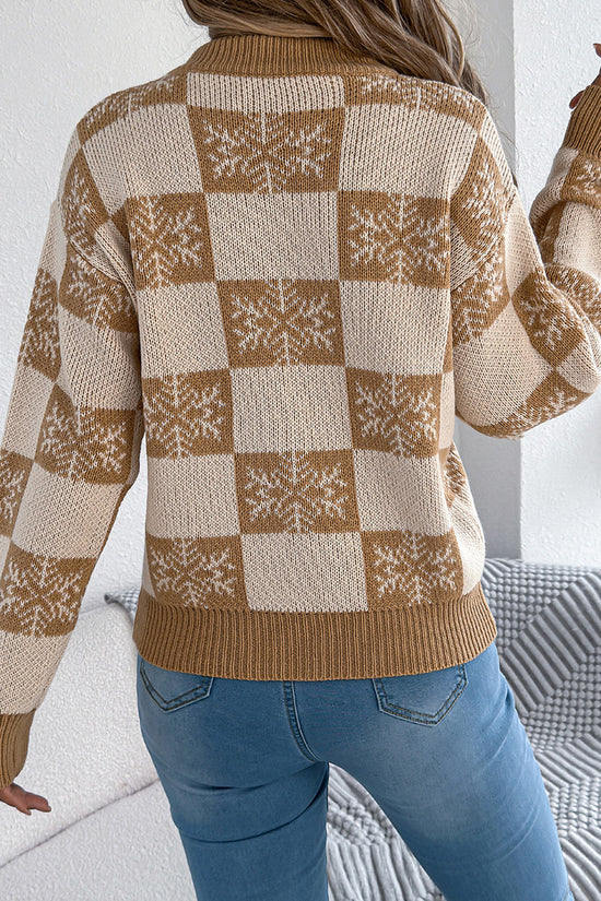 Checkered Snowflake Knit Sweater