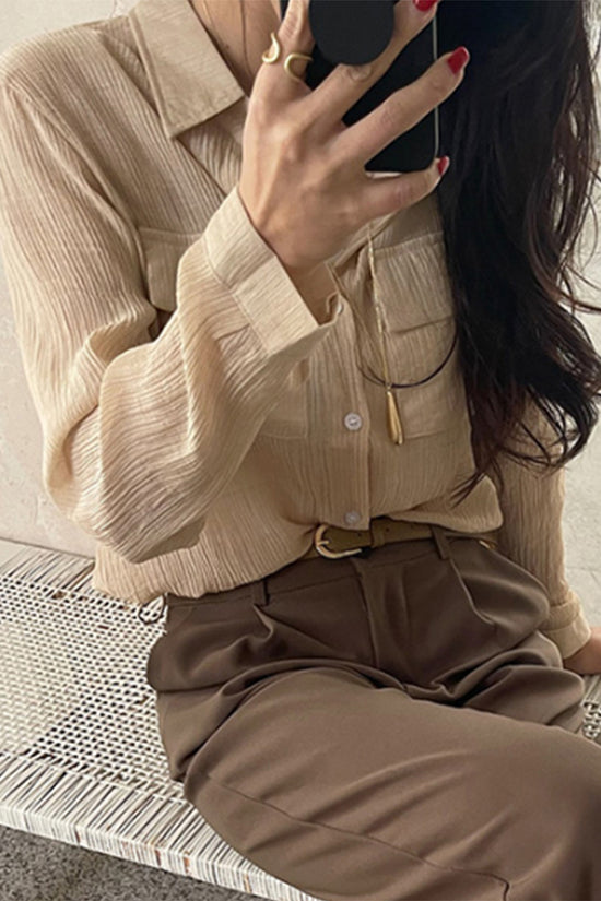 Elegant Pleated Button-Up Blouse