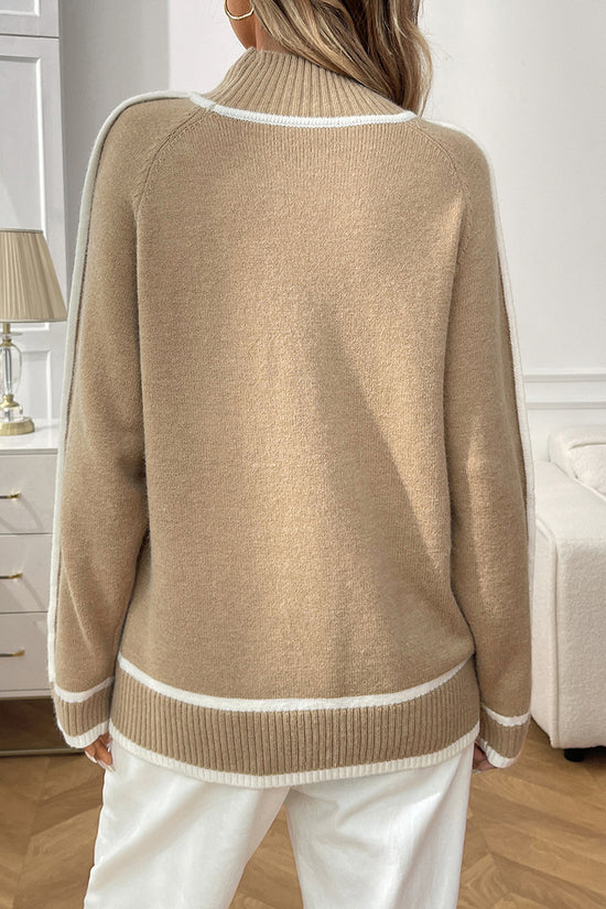Classic Mock Neck Sweater with Contrast Trim