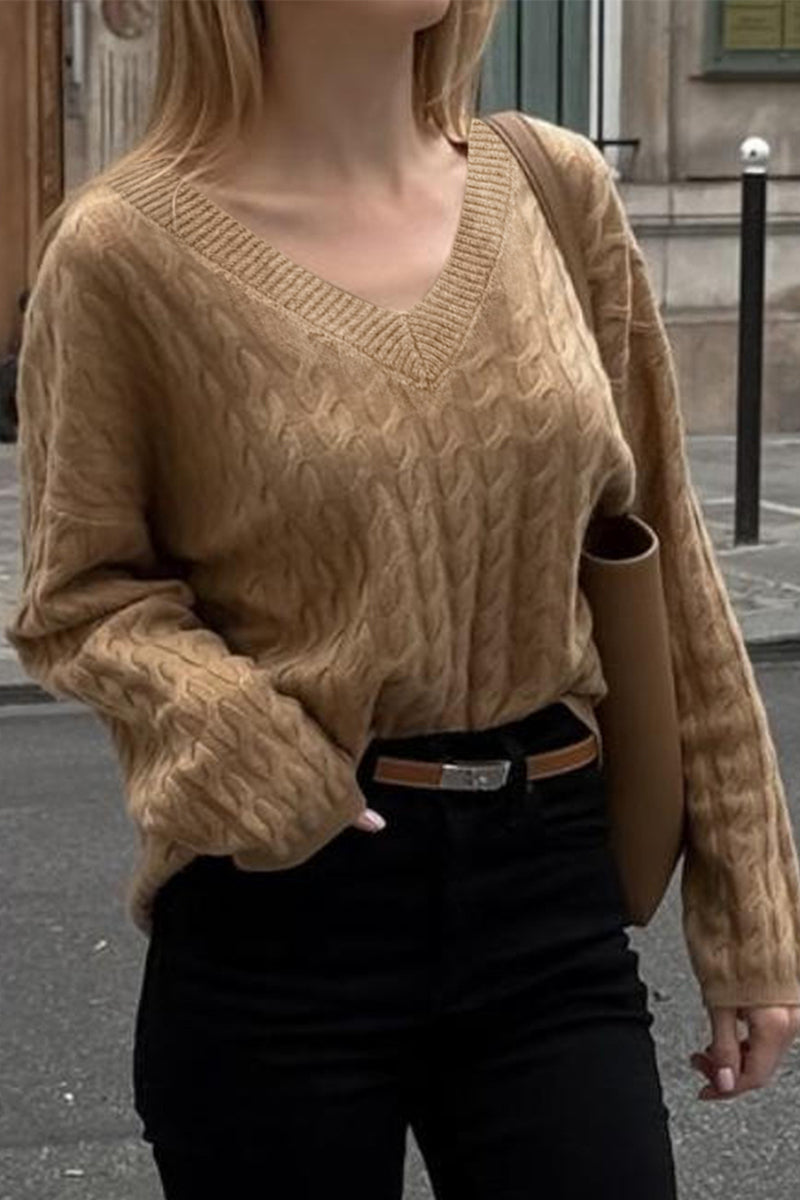 V-Neck Cable Knit Sweater